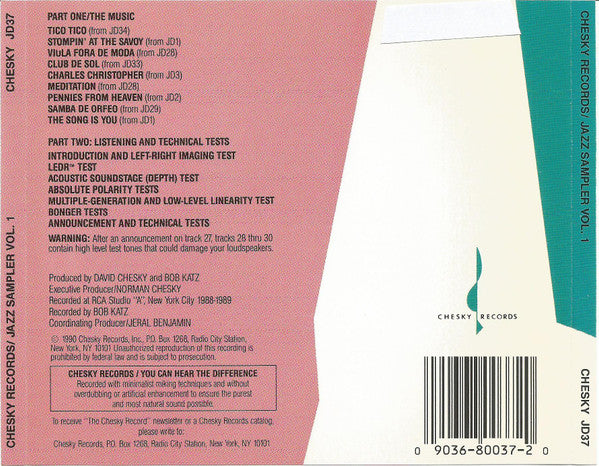 Various : Chesky Records Jazz Sampler & Audiophile Test Compact Disc: Volume 1 (Compilation)