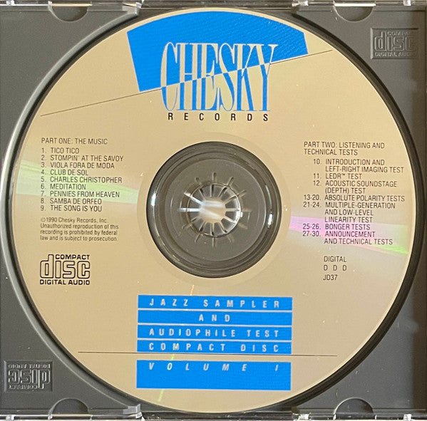 Various : Chesky Records Jazz Sampler & Audiophile Test Compact Disc: Volume 1 (Compilation)