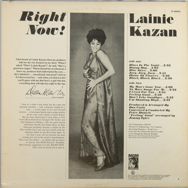 Lainie Kazan : Right Now! (LP,Album,Club Edition,Stereo)