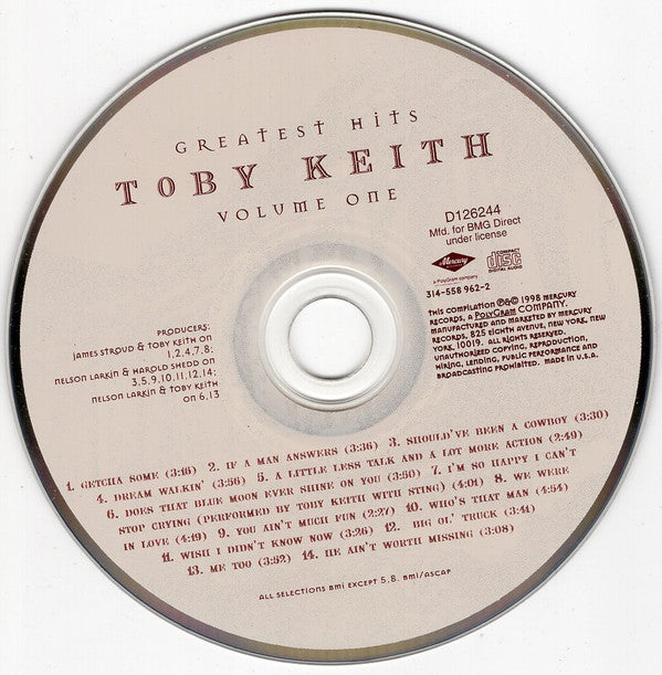 Toby Keith : Greatest Hits Volume One (Compilation,Club Edition,Stereo)