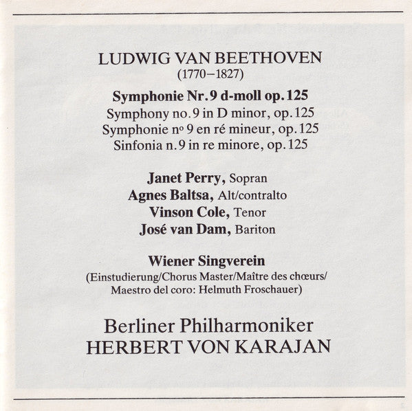Ludwig Van Beethoven - Herbert Von Karajan - Berliner Philharmoniker : Symphonie No. 9 (Album)