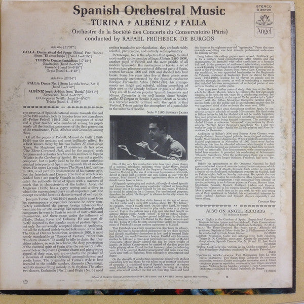 Joaquín Turina, Isaac Albéniz, Manuel De Falla, Orchestre De La Société Des Concerts Du Conservatoire, Rafael Frühbeck De Burgos : Spanish Orchestral Music (LP,Album,Stereo)