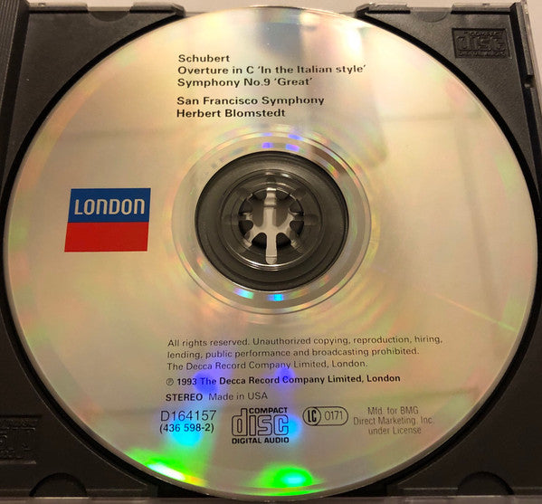 Franz Schubert, San Francisco Symphony, Herbert Blomstedt : Symphony No. 9 In C - Overture In C, D591 (Album,Club Edition,Stereo)