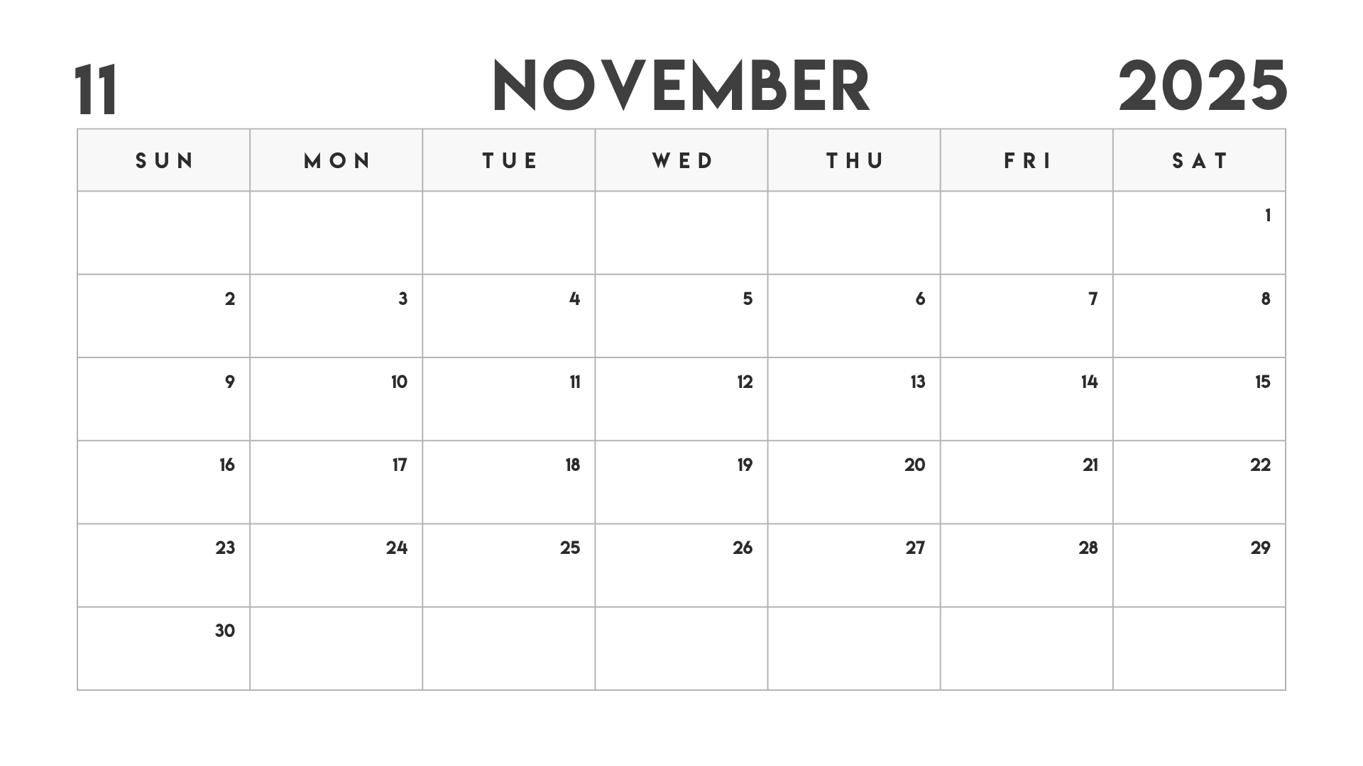 November 2025 Calendar of Events