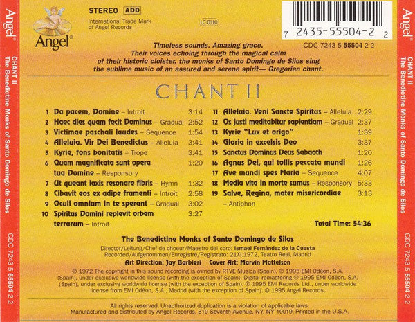 Coro De Monjes Del Monasterio De Santo Domingo De Silos : Chant II (Album,Remastered,Stereo)