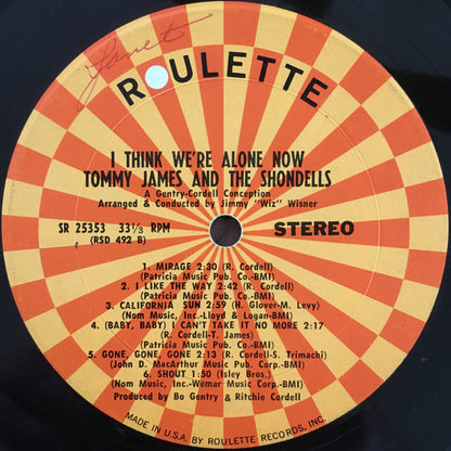 Tommy James & The Shondells : I Think We're Alone Now (LP,Album,Stereo)