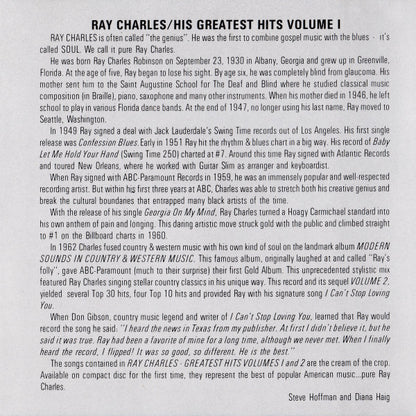 Ray Charles : His Greatest Hits Vol. 1 (Compilation,Remastered)