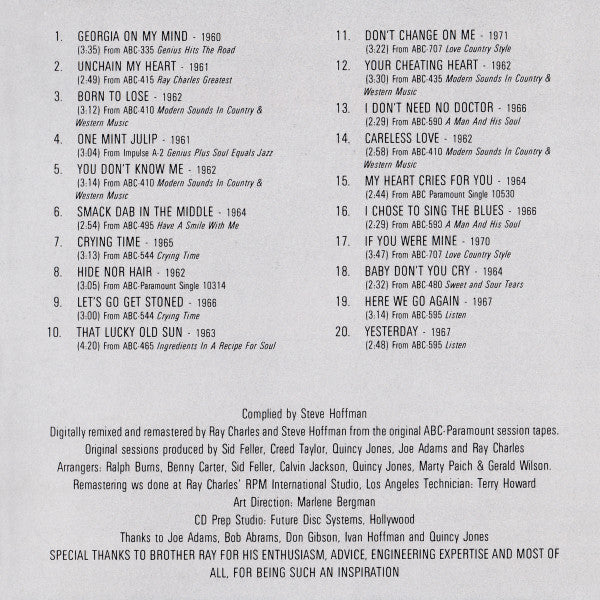 Ray Charles : His Greatest Hits Vol. 1 (Compilation,Remastered)