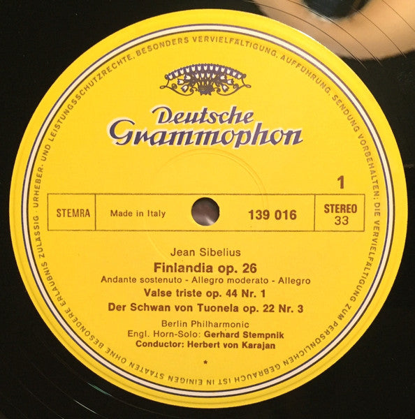 Jean Sibelius – Berliner Philharmoniker · Herbert von Karajan : Finlandia / Valse Triste / Der Schwan Von Tuonela / Tapiola (LP,Repress,Stereo)
