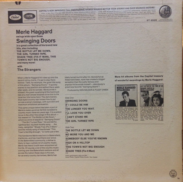 Merle Haggard And Strangers (5), The : Swinging Doors (LP,Album,Reissue,Stereo)