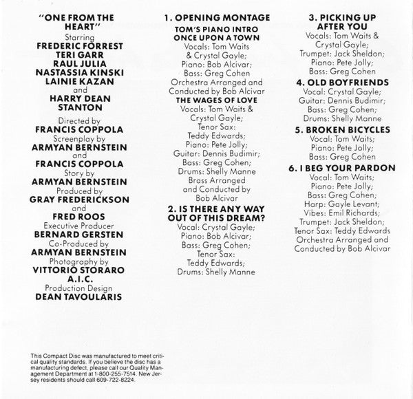 Tom Waits And Crystal Gayle : One From The Heart (The Original Motion Picture Soundtrack Of Francis Coppola's Movie) (Album,Reissue)