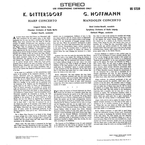 Irmgard Helmis, Kammerorchester Berlin, Gerd Lindner-Bonelli, Rundfunk-Sinfonie-Orchester Leipzig, Carl Ditters von Dittersdorf, Giovanni Hoffmann : Mandolin Concerto In D Major / Harp Concerto In A Major (LP,Compilation,Stereo)
