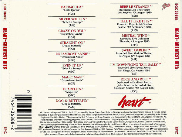 Heart : Greatest Hits / Live (Compilation,Reissue)
