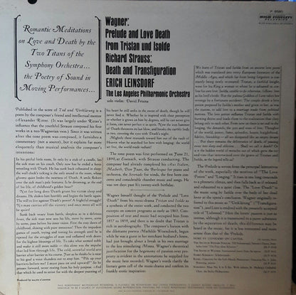 Richard Wagner / Richard Strauss - Erich Leinsdorf, Los Angeles Philharmonic Orchestra : Prelude And Love Death / Death And Transfiguration (LP,Album,Mono)