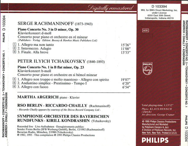 Martha Argerich - Riccardo Chailly - Kiril Kondrashin : Rachmaninoff 3 • Tchaikovsky 1 (Compilation,Club Edition)
