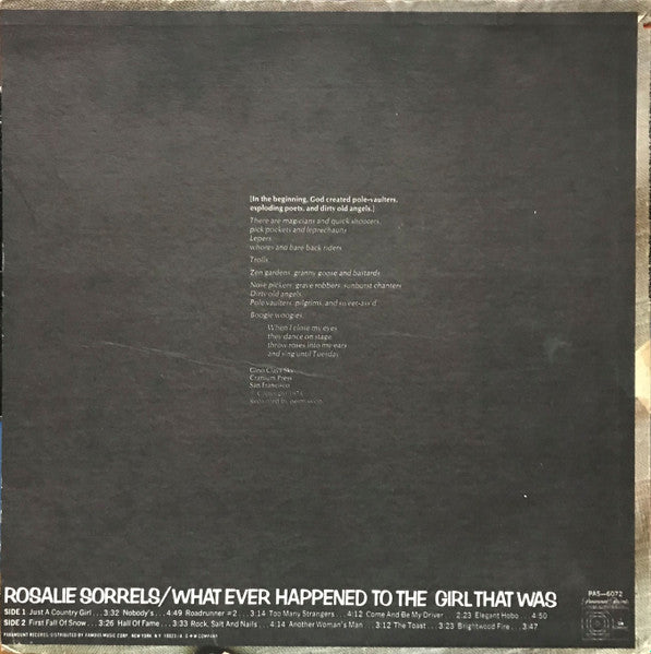 Rosalie Sorrels : What Ever Happened To The Girl That Was (LP,Album,Promo)