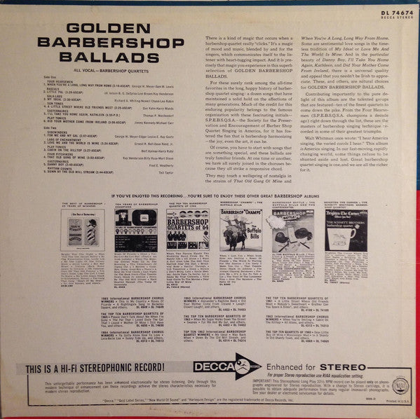 Various : Golden Barbershop Ballads (LP,Compilation)