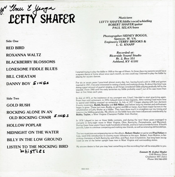 Emmett M. Shafer : Fiddles Sings And Whistles (LP)