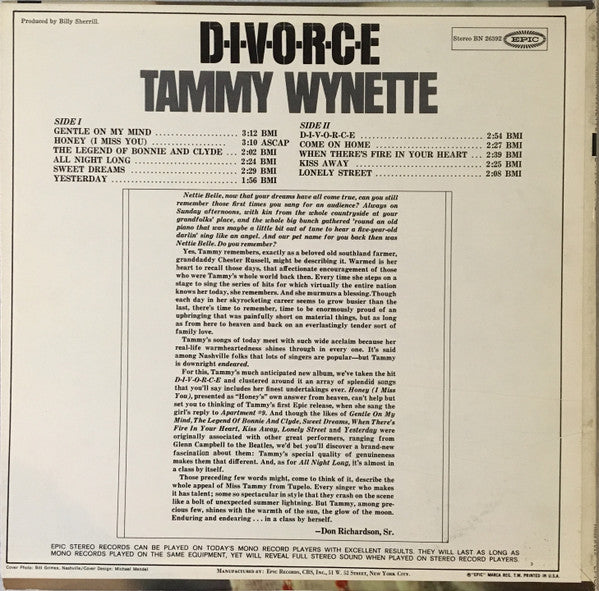 Tammy Wynette : D-I-V-O-R-C-E (LP,Album,Stereo)