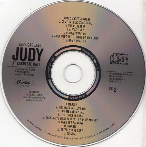 Judy Garland : Judy At Carnegie Hall - Judy In Person (Album,Club Edition,Reissue,Remastered)
