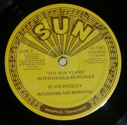 Elvis Presley : Interviews And Memories Of:  The Sun Years (LP,Album,Partially Mixed)