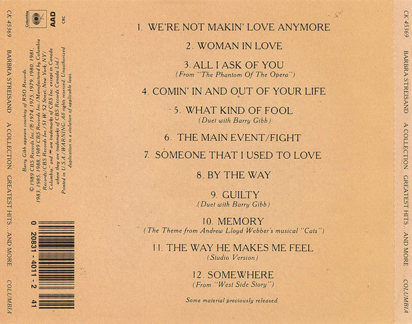 Barbra Streisand : A Collection (Greatest Hits...And More) (Compilation,Club Edition)