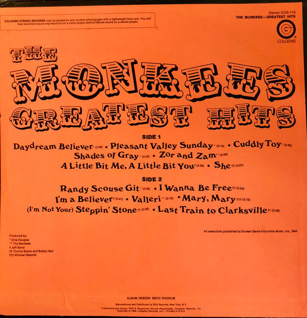 Monkees, The : Greatest Hits (LP,Compilation,Stereo)