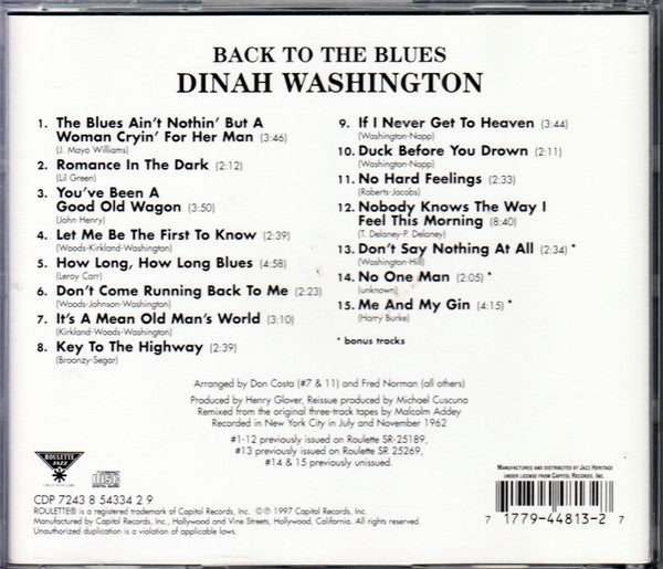 Dinah Washington : Back To The Blues (Album,Reissue)