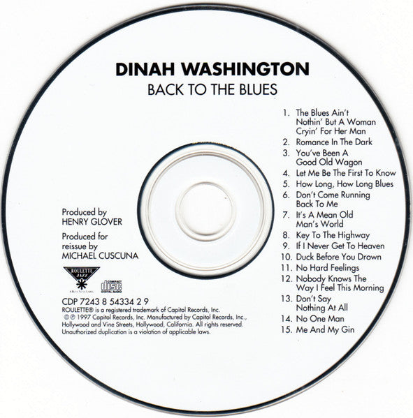 Dinah Washington : Back To The Blues (Album,Reissue)