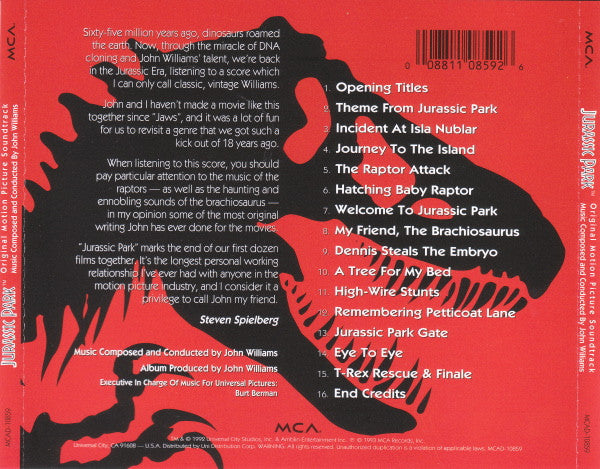John Williams (4) : Jurassic Park (Original Motion Picture Soundtrack) (Album,Reissue)
