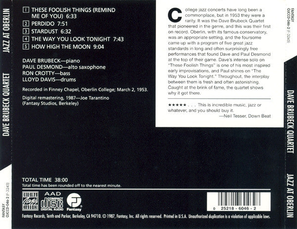 Dave Brubeck Quartet, The : Jazz At Oberlin (Album,Reissue,Remastered)