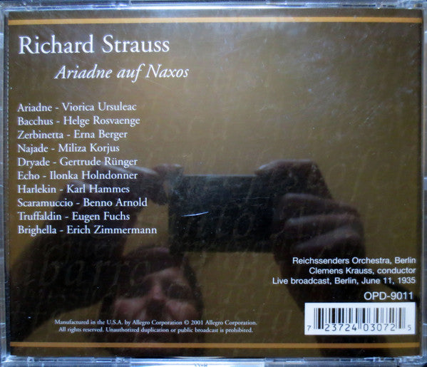 Richard Strauss, Orchester Des Reichssenders Berlin, Clemens Krauss, Viorica Ursuleac, Helge Roswaenge : Ariadne Auf Naxos (Mono)