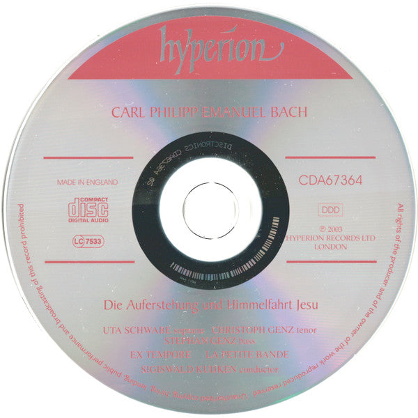 Carl Philipp Emanuel Bach – Uta Schwabe, Christoph Genz, Stephan Genz, Ex Tempore, La Petite Bande, Sigiswald Kuijken : Die Auferstehung Und Himmelfahrt Jesu (Album)