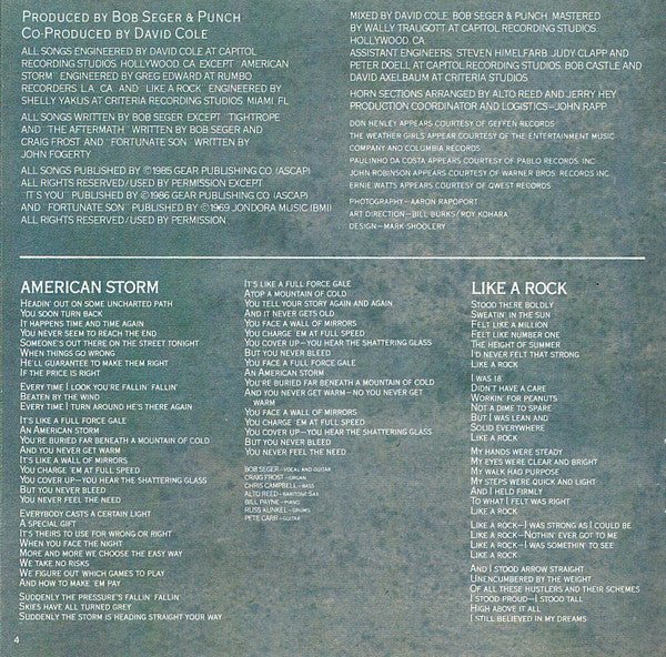 Bob Seger And The Silver Bullet Band : Like A Rock (Album)