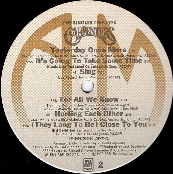 Carpenters : The Singles 1969-1973 (LP,Album,Compilation,Reissue)