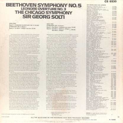 Ludwig van Beethoven, Chicago Symphony Orchestra, The, Georg Solti : Symphony No. 5 / Leonore Overture No. 3 (LP,Club Edition,Reissue,Stereo)