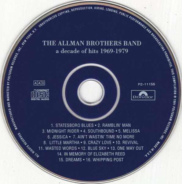 Allman Brothers Band, The : A Decade Of Hits 1969 - 1979 (Compilation,Club Edition)