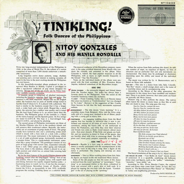 Nitoy Gonzales And His Rondalla : Tinikling! Folk Dances Of The Philippines (LP,Album,Stereo)