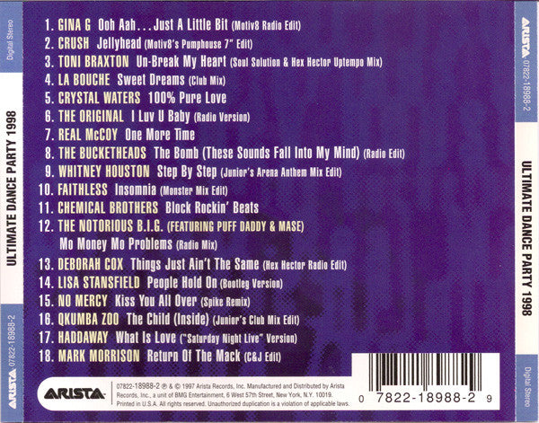 Various : Ultimate Dance Party 1998 (Mixed,Stereo)