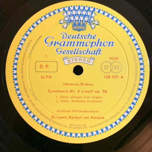Johannes Brahms - Herbert von Karajan, Berliner Philharmoniker : Symphony No. 4 (LP,Stereo)