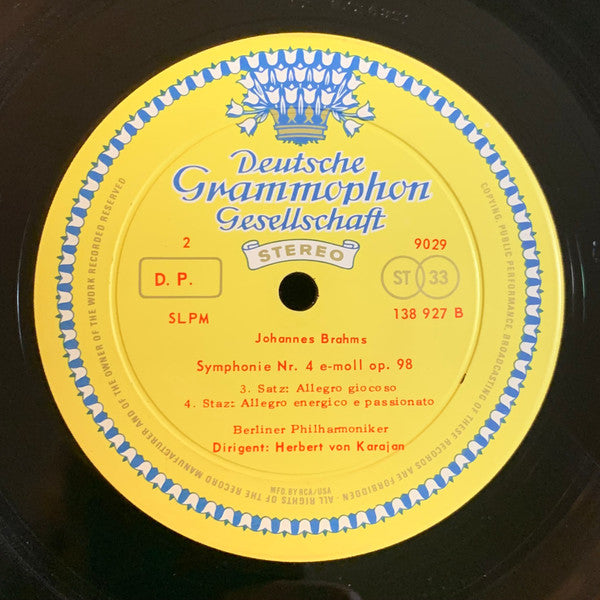 Johannes Brahms - Herbert von Karajan, Berliner Philharmoniker : Symphony No. 4 (LP,Stereo)