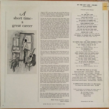 Jimmie Rodgers : My Time Ain't Long (LP,Album,Reissue,Mono)