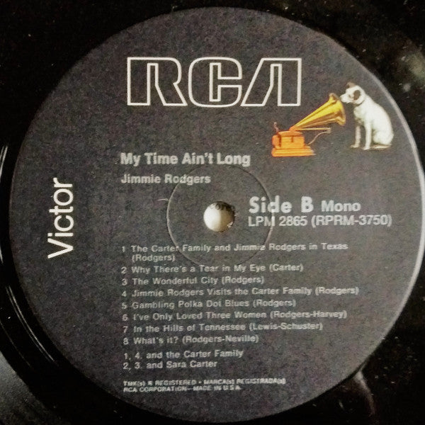 Jimmie Rodgers : My Time Ain't Long (LP,Album,Reissue,Mono)