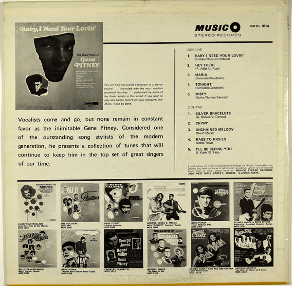 Gene Pitney : Baby, I Need Your Lovin': The Great Voice of Gene Pitney (LP,Compilation)