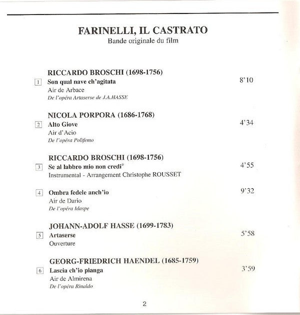 Christophe Rousset : Farinelli, Il Castrato (Bande Originale Du Film - Original Motion Picture Soundtrack) (Album)
