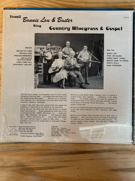 Bonnie Lou & Buster : Sing Country Bluegrass & Gospel (LP,Stereo)