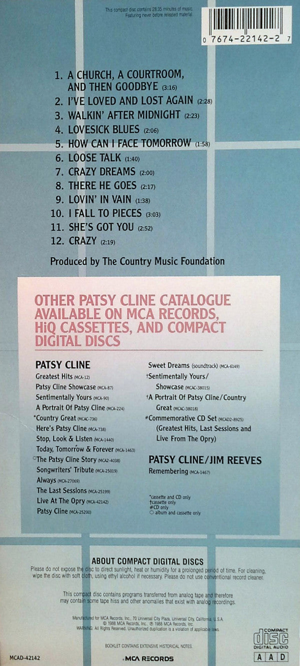 Patsy Cline : Live At The Opry (Album)