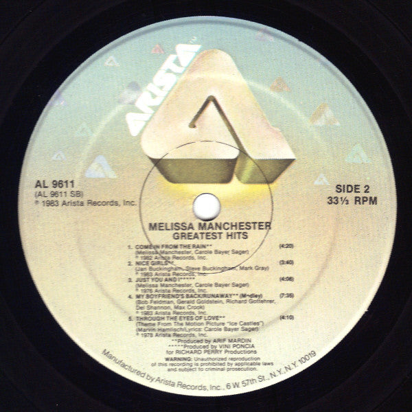 Melissa Manchester : Greatest Hits (LP,Compilation,Stereo)