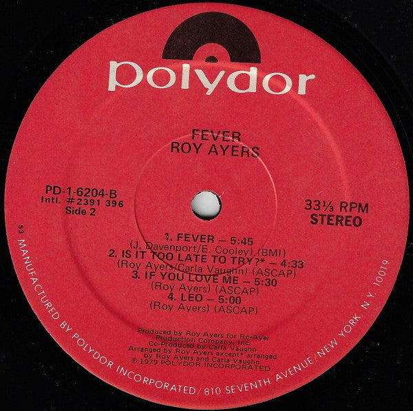 Roy Ayers : Fever (LP,Album,Stereo)