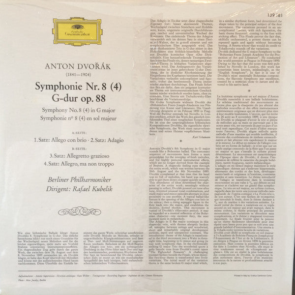Antonín Dvořák, Berliner Philharmoniker, Rafael Kubelik : Symphonie Nr. 8 (4) (LP,Stereo)